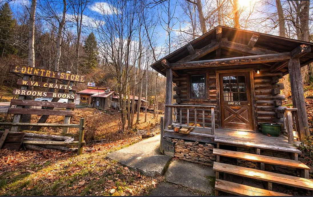 So cool! A cabin, a store, a bar, cafe and music venue! Six creek side acres in West Virginia