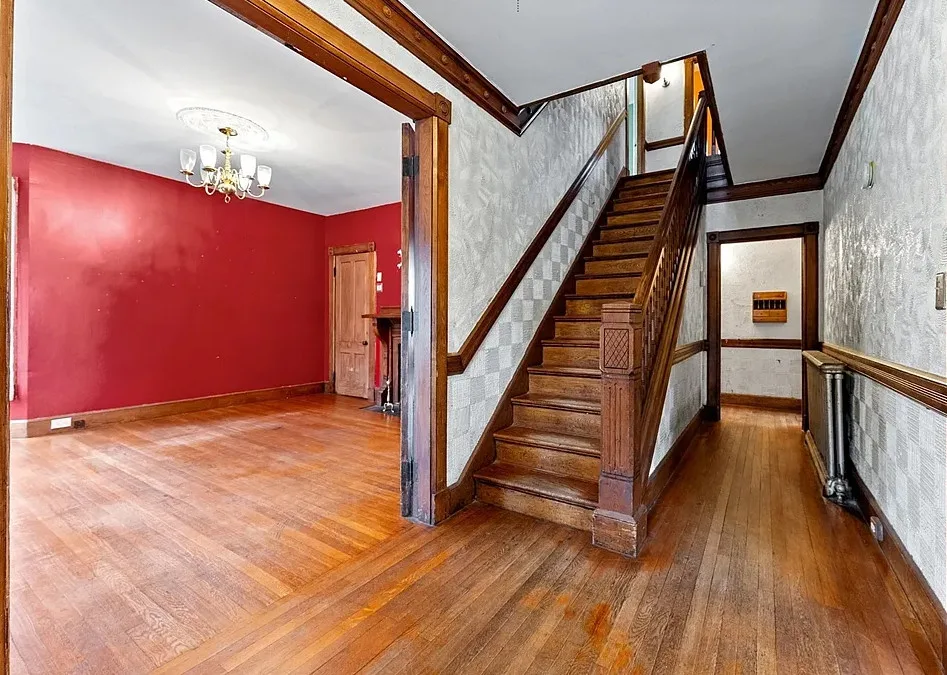Pretty woodwork! Love the brick patio! Circa 1883 in Massachusetts