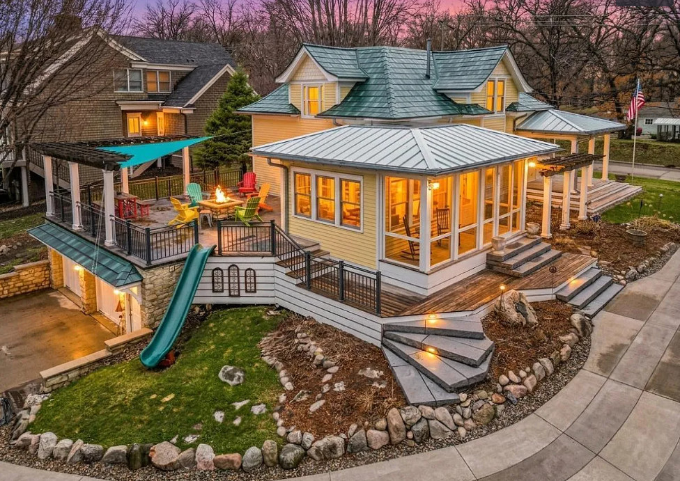 Who else is using the slide instead of the stairs?! Beautiful home. C. 1912 in Minnesota.